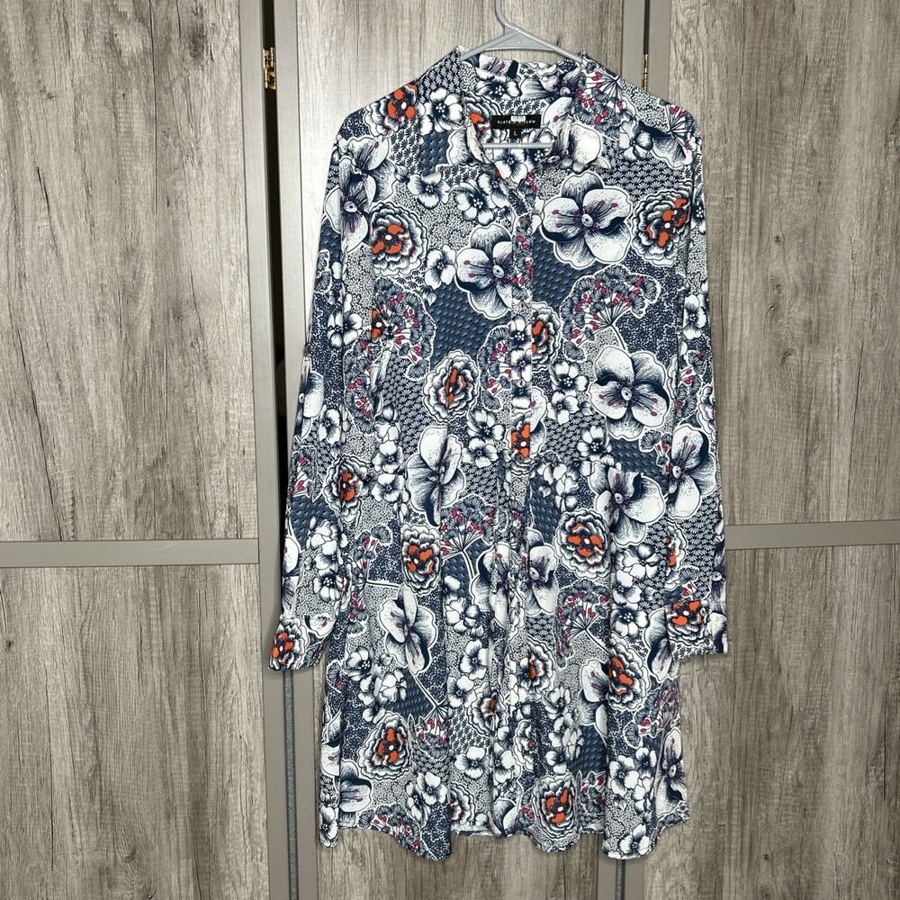 Slate & Willow Shirt Dress Size L Floral Button Front Long Sleeves Pockets